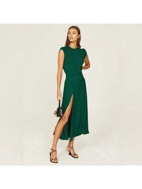 Reformation Gavin Emerald Green Mid Open Back Cutout Keyhole Side Slit Dress Sz